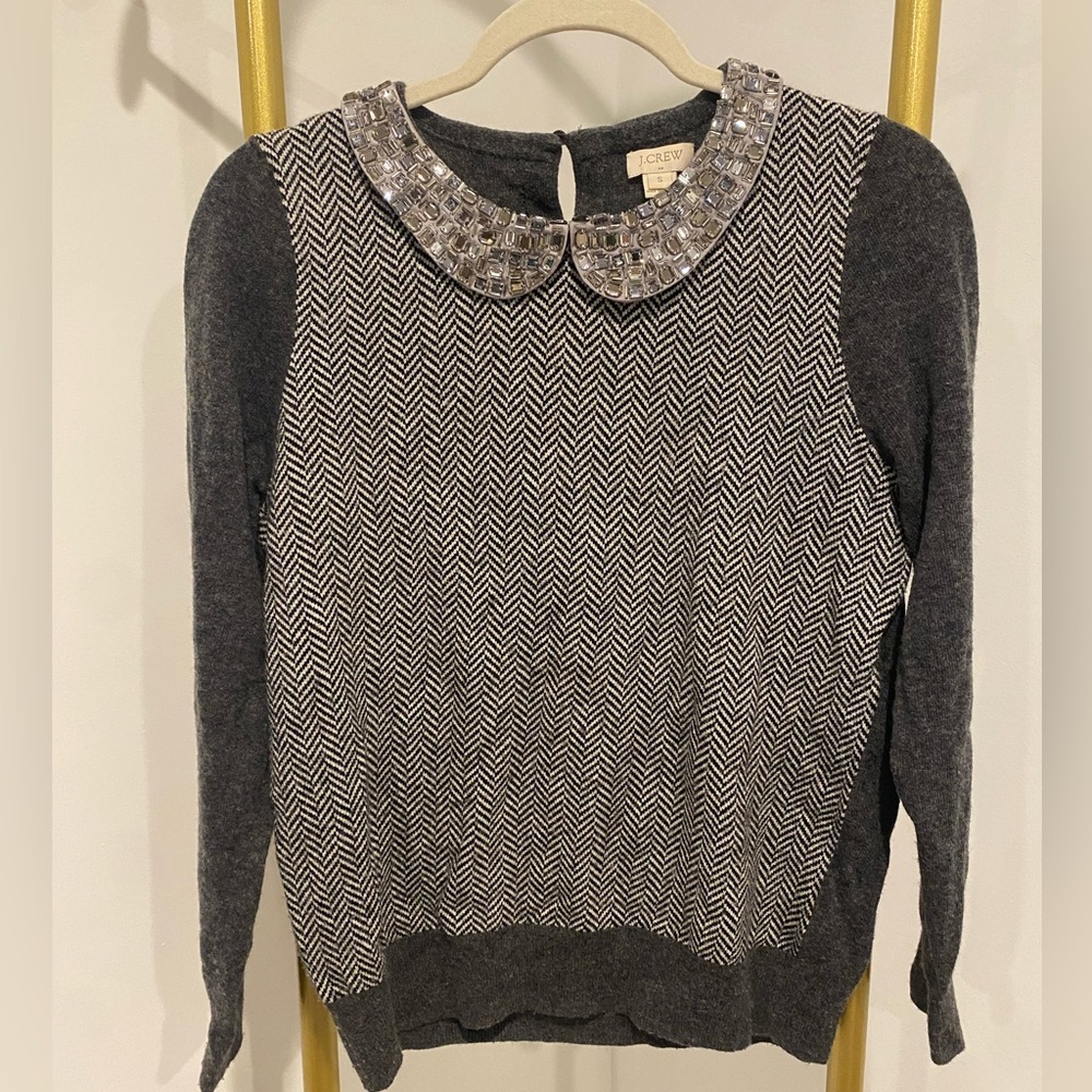 J.Crew gray sweater with beaded Peter Pan collar